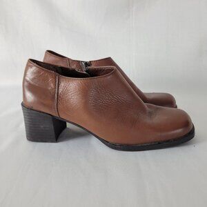 Laura Scott Brown Samuel Zip Ankle Boots Size 7.5 Booties Square Toe VTG 90s Y2K
